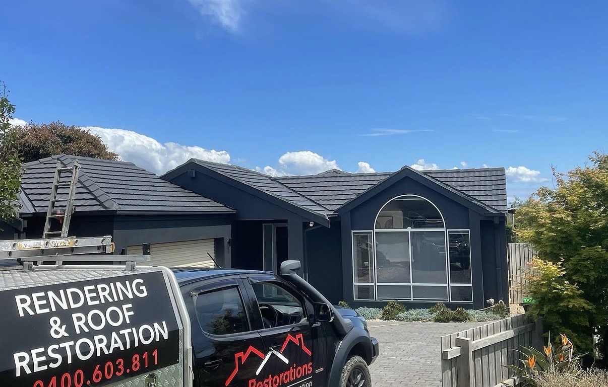 Freshly restored concrete tile roof